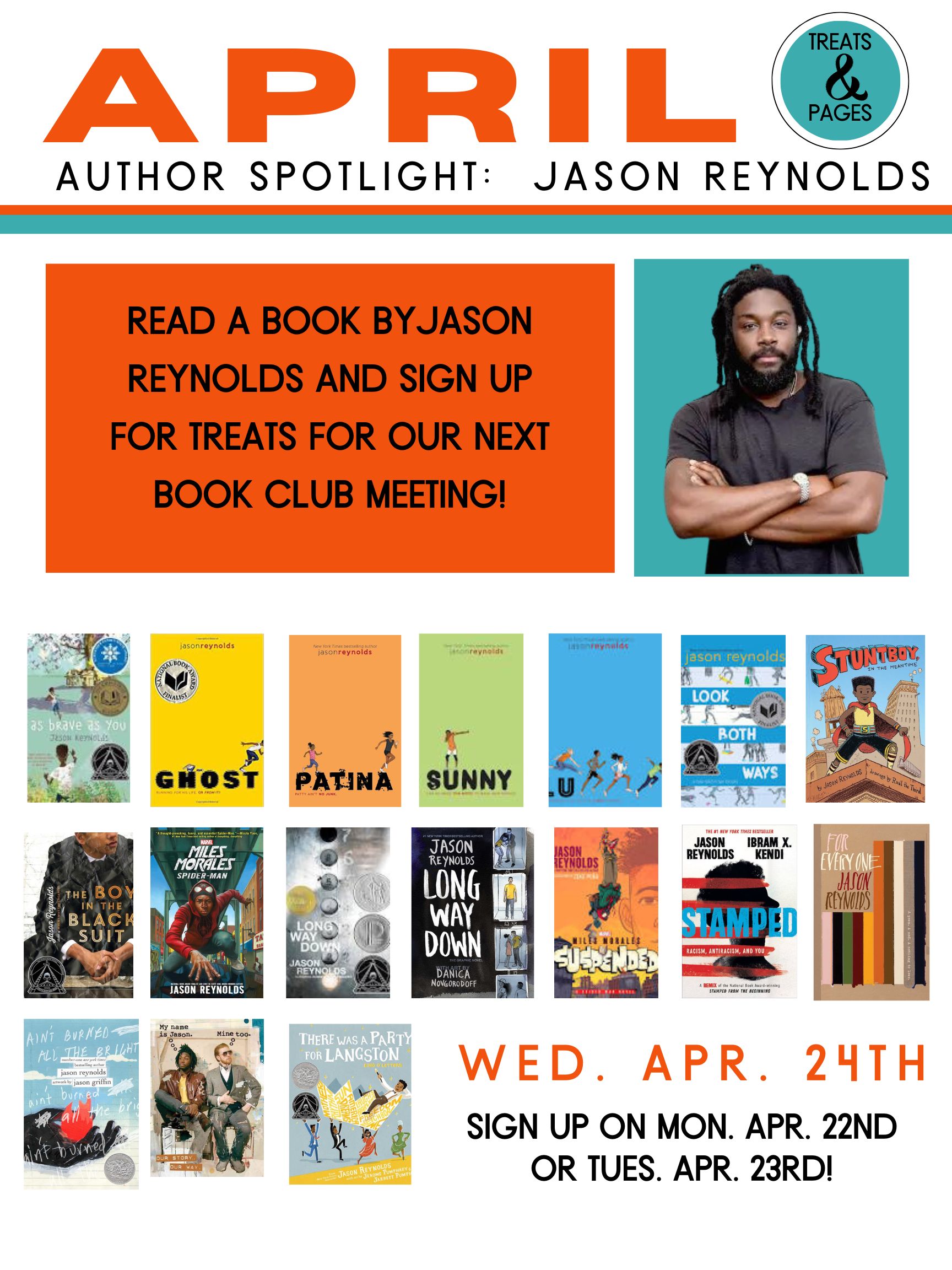 image of author Jason Reynolds and the books he has written